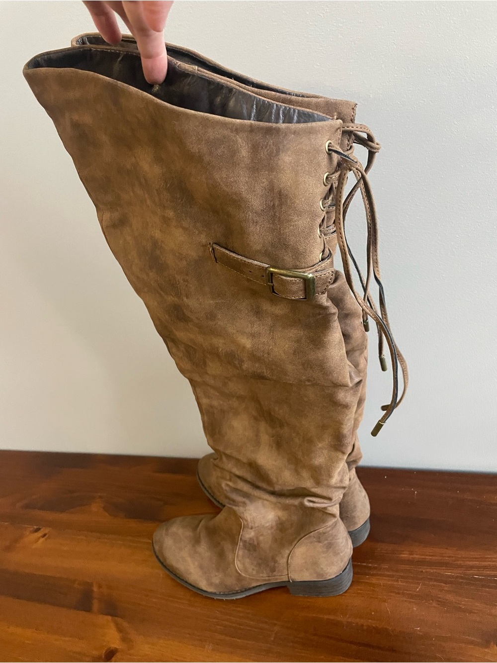 Very Volatile Brown Over-the-Knee Lace-Up Buckle Boots